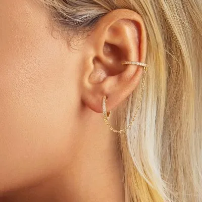 Bông Tai Bạc Nữ đeo 1 Bên đính đá CZ Tròn 2 Tầng Aubrie LILI 107170 2