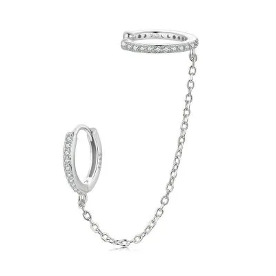Bông Tai Bạc Nữ đeo 1 Bên đính đá CZ Tròn 2 Tầng Aubrie LILI 107170 5