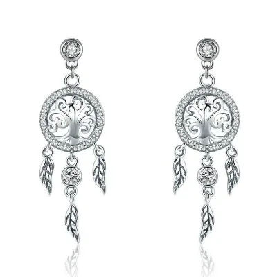 Bông Tai Bạc Nữ đính đá CZ Cây Trường Sinh Dream Catcher LILI 106857 1
