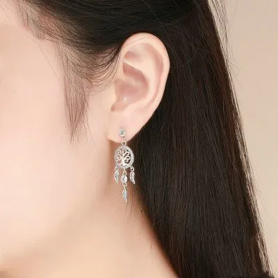 Bông Tai Bạc Nữ đính đá CZ Cây Trường Sinh Dream Catcher LILI 106857 5