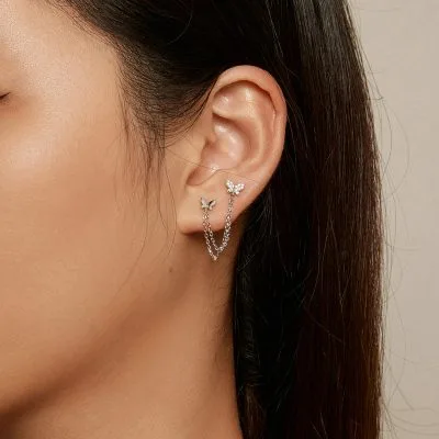Bông Tai Bạc Nữ đính đá CZ đeo 1 Bên Hình Hồ điệp Loretta LILI 106765 2