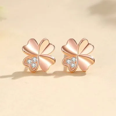 Bông Tai Bạc Nữ đính đá CZ Hình Cỏ 4 Lá Samara LILI 109294 1