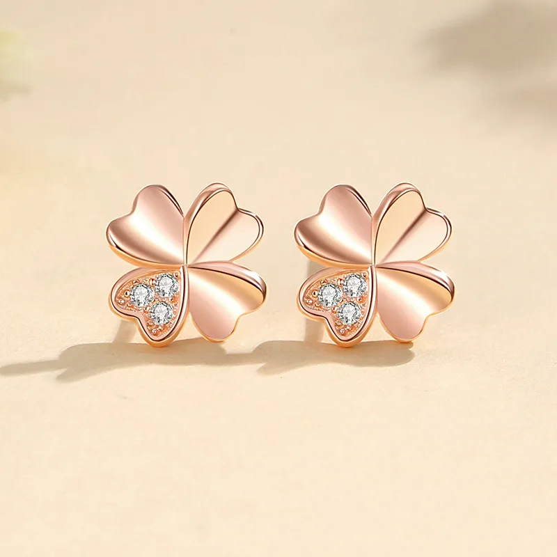 Bông Tai Bạc Nữ đính đá CZ Hình Cỏ 4 Lá Samara LILI 109294 1