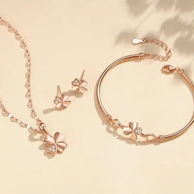 Bông Tai Bạc Nữ đính đá CZ Hình Cỏ 4 Lá Samara LILI 109294 2