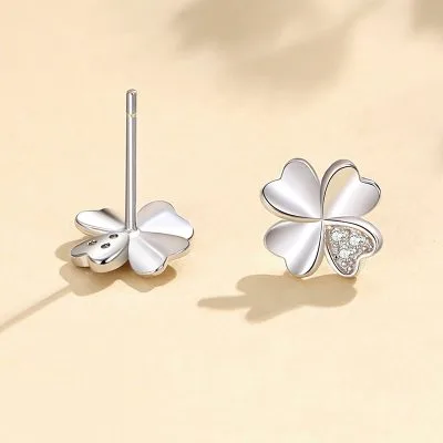 Bông Tai Bạc Nữ đính đá CZ Hình Cỏ 4 Lá Samara LILI 109294 3