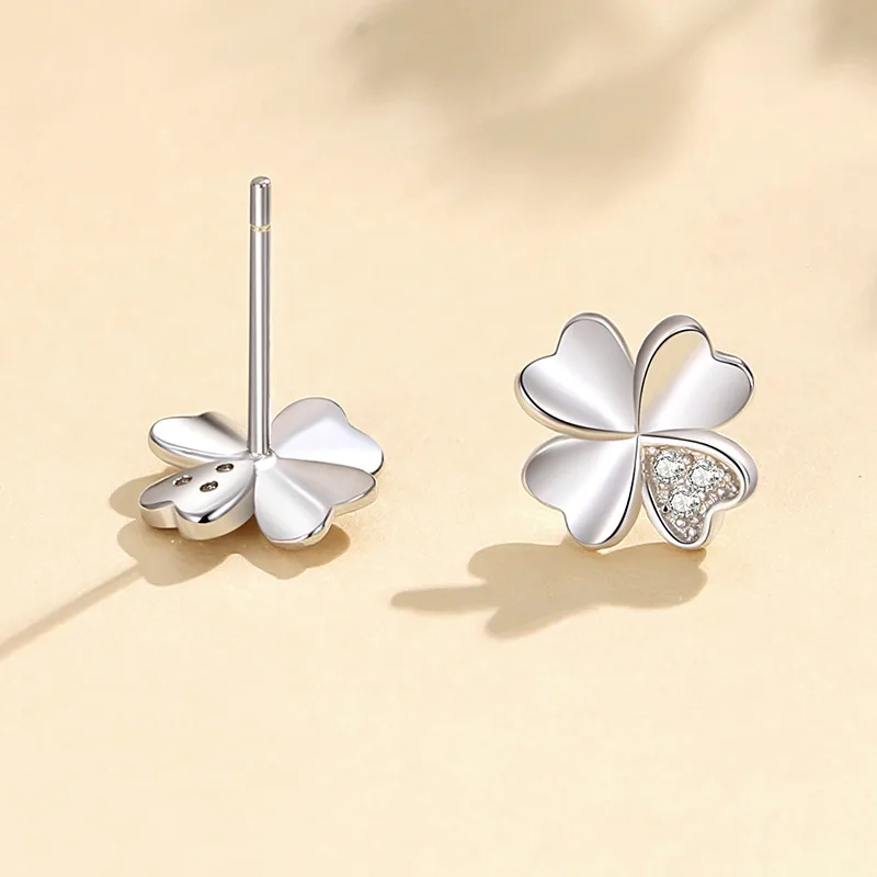 Bông Tai Bạc Nữ đính đá CZ Hình Cỏ 4 Lá Samara LILI 109294 3