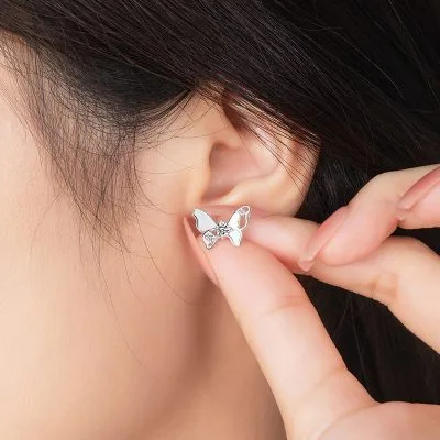 Bông Tai Bạc Nữ đính đá CZ Hình Hồ điệp Dulce LILI 106357 2
