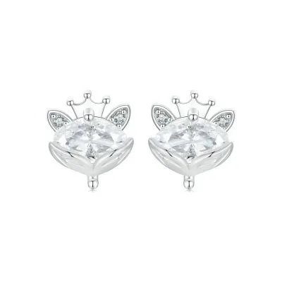 Bông Tai Bạc Nữ đính đá CZ Hình Hồ Ly Vương Miện Aila LILI 106611 1