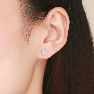 Bông Tai Bạc Nữ đính đá CZ Hình Hoa Anh đào Denver LILI 106946 2