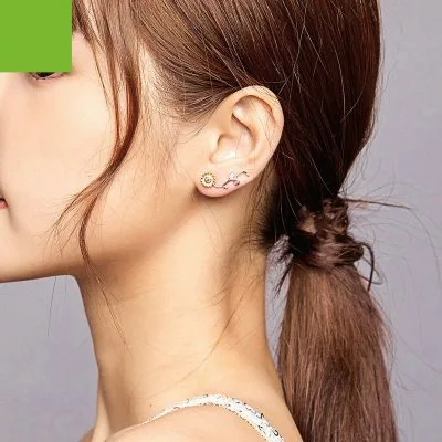 Bông Tai Bạc Nữ đính đá CZ Hình Hoa Cúc Vàng Jazmine LILI 106963 2