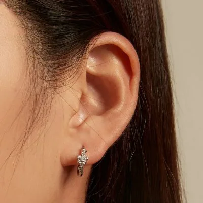Bông Tai Bạc Nữ đính đá CZ Hình Hoa đào Berkley LILI 106795 2