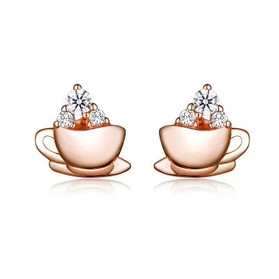 Bông Tai Bạc Nữ đính đá CZ Hình Ly Cafe Greta LILI 106934 1