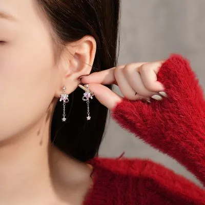 Bông Tai Bạc Nữ đính đá CZ Hình Ngôi Saoa 5 Cánh Ashlyn LILI 106577 2