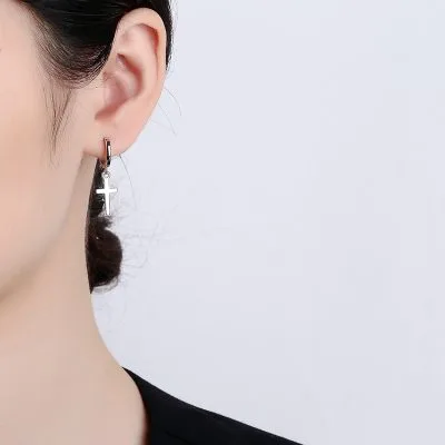 Bông Tai Bạc Nữ đính đá CZ Hình Thánh Giá Elia LILI 107391 2