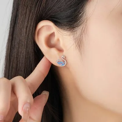 Bông Tai Bạc Nữ đính đá CZ Hình Thiên Nga Iliana LILI 107000 2