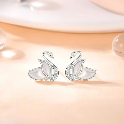 Bông Tai Bạc Nữ đính đá CZ Hình Thiên Nga Jaylani LILI 106321 1