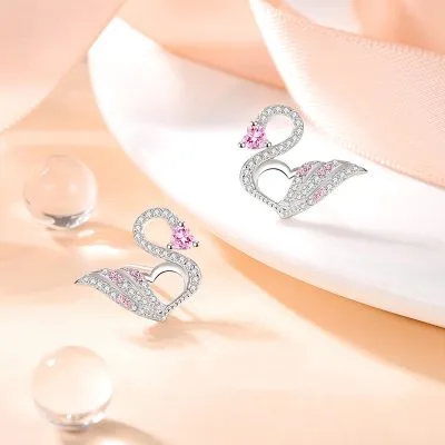 Bông Tai Bạc Nữ đính đá CZ Hình Thiên Nga Lillie LILI 106312 1