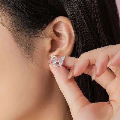 Bông Tai Bạc Nữ đính đá CZ Hình Thiên Nga Lillie LILI 106312 2