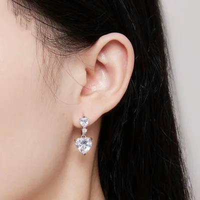 Bông Tai Bạc Nữ đính đá CZ Hình Trái Tim Adele LILI 106788 2