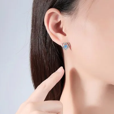 Bông Tai Bạc Nữ đính đá CZ Hình Trái Tim Celia LILI 106994 2