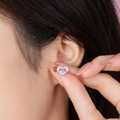 Bông Tai Bạc Nữ đính đá CZ Hình Trái Tim Lea LILI 106364 2