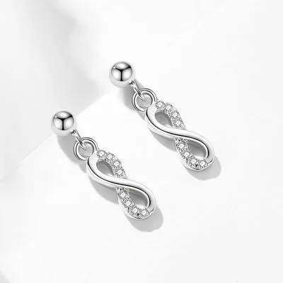 Bông Tai Bạc Nữ đính đá CZ Hình Vô Cực Andi LILI 106540 1