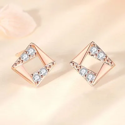 Bông Tai Bạc Nữ đính đá CZ Hình Vuông Cách điệu Kamari LILI 107114 5