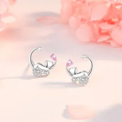 Bông Tai Bạc Nữ đính đá CZ Mèo Dễ Thương Zoya LILI 106371 1