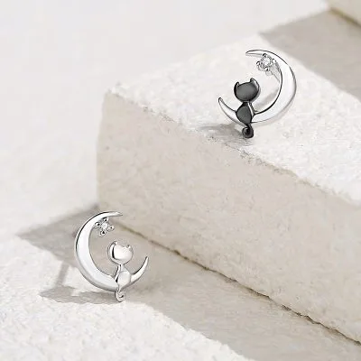 Bông Tai Bạc Nữ đính đá CZ Mèo Và Mặt Trăng Kara LILI 107046 4