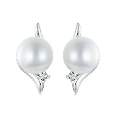 Bông Tai Bạc Nữ đính đá CZ, Ngọc Trai Judith LILI 107036 1