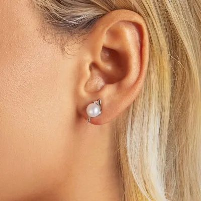 Bông Tai Bạc Nữ đính đá CZ, Ngọc Trai Judith LILI 107036 2