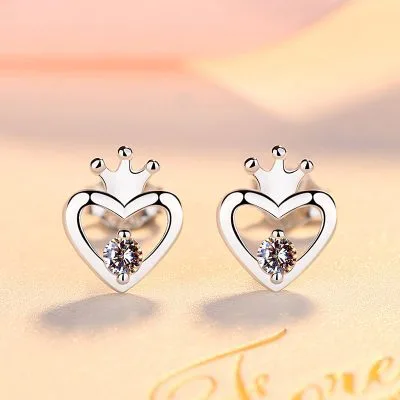 Bông Tai Bạc Nữ đính đá CZ Trái Tim Vương Miện Milana LILI 106521 1