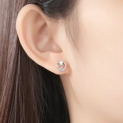 Bông Tai Bạc Nữ đính đá CZ Trái Tim Vương Miện Milana LILI 106521 4