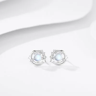 Bông Tai Bạc Nữ đính đá CZ Trăng Và Sao Clover LILI 106289 1