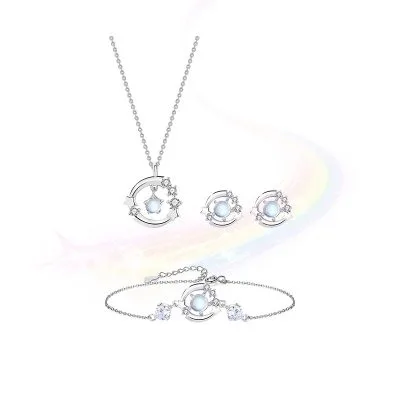 Bông Tai Bạc Nữ đính đá CZ Trăng Và Sao Clover LILI 106289 2