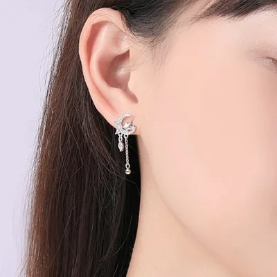 Bông Tai Bạc Nữ đính đá CZ Trăng Và Sao Lacey LILI 107061 2