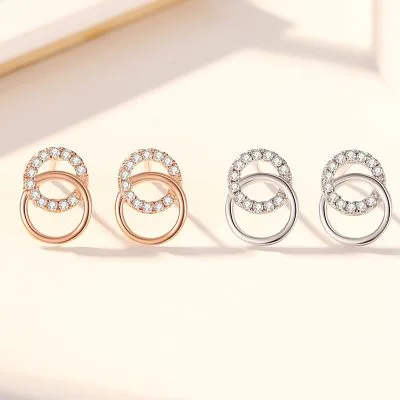 Bông Tai Bạc Nữ đính đá CZ Tròn Cách điệu Livia LILI 107160 1
