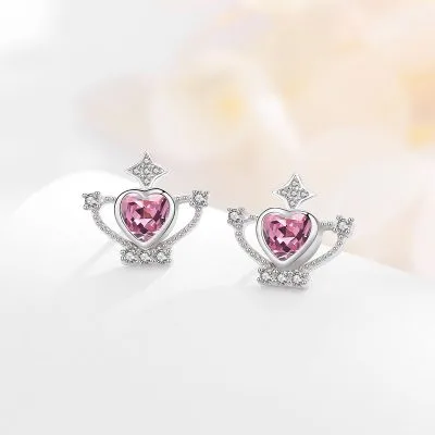 Bông Tai Bạc Nữ đính đá CZ Vương Miện Công Chúa Carly LILI 106554 2