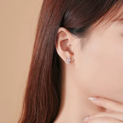 Bông Tai Bạc Nữ đính đá CZ Vương Miện Công Chúa Carly LILI 106554 3