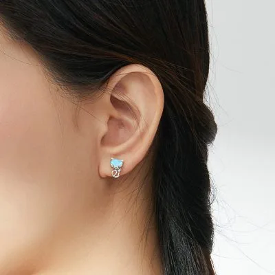 Bông Tai Bạc Nữ đính đá Opal Mèo Dễ Thương Amelie LILI 107029 4