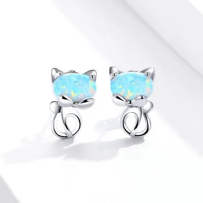 Bông Tai Bạc Nữ đính đá Opal Mèo Dễ Thương Amelie LILI 107029 5