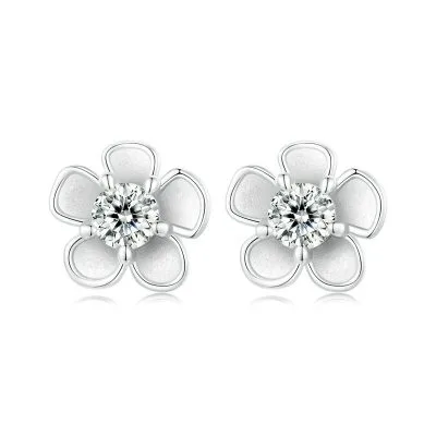 Bông Tai Bạc Nữ đính Kim Cương Moissanite Hoa đào Kenia LILI 107302 1