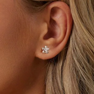 Bông Tai Bạc Nữ đính Kim Cương Moissanite Hoa đào Kenia LILI 107302 2