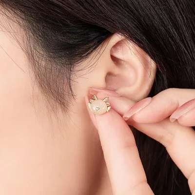 Bông Tai Bạc Nữ đính Ngọc Bích Hetian Rồng Vàng Teresa LILI 107022 2