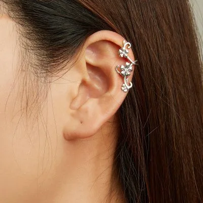 Bông Tai Bạc Nữ Kẹp Vành 1 Bên Không Xỏ Lỗ đính đá CZ Cành Hoa Jada LILI 106802 3