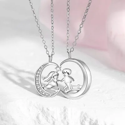 Dây Chuyền Bạc đôi đính đá CZ Moon Love LILI 106238 1
