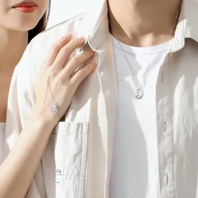Dây Chuyền Bạc đôi đính đá CZ Moon Love LILI 106238 3