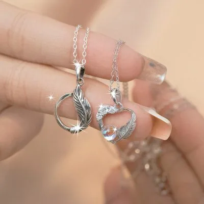 Dây Chuyền Bạc đôi đính đá CZ Hình Lông Vũ Riley LILI 106126 2