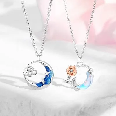 Dây Chuyền Bạc đôi đính đá CZ Hoa Hồng Và Trời Sao Aidan LILI 106204 1
