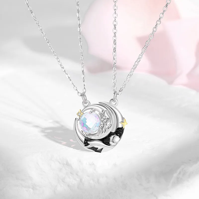 Dây Chuyền Bạc đôi đính đá CZ Hoàng Tử Và Cành Hồng Aziel LILI 106186 1